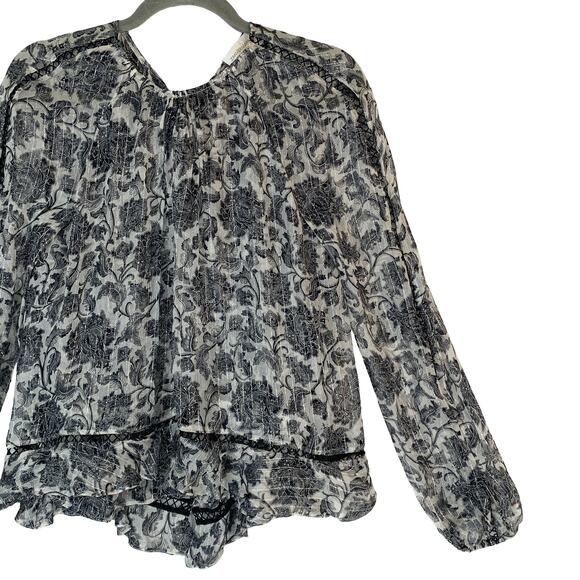 Zimmermann Floral Sheer Ruffle Blouse Women 0 Black Ivory Metallic Top - Picture 2 of 10